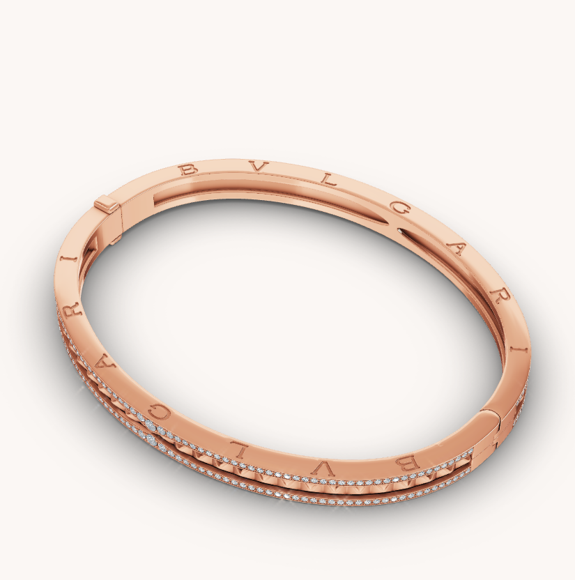 [⭐Haelin Jewelry]ZERO 1 SPIRAL AND PAVED DIAMOND PINK GOLD BRACELET