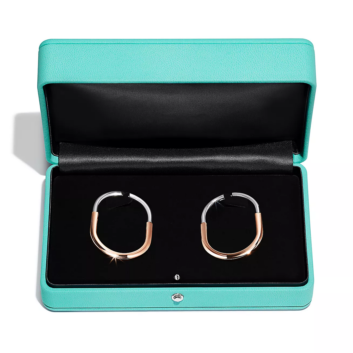 [Haelin Jewelry]LOCK EARRINGS ROSE AND WHITE GOLD DIAMONDS EXTRA LARGE