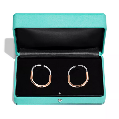 [Haelin Jewelry]LOCK EARRINGS ROSE AND WHITE GOLD DIAMONDS EXTRA LARGE