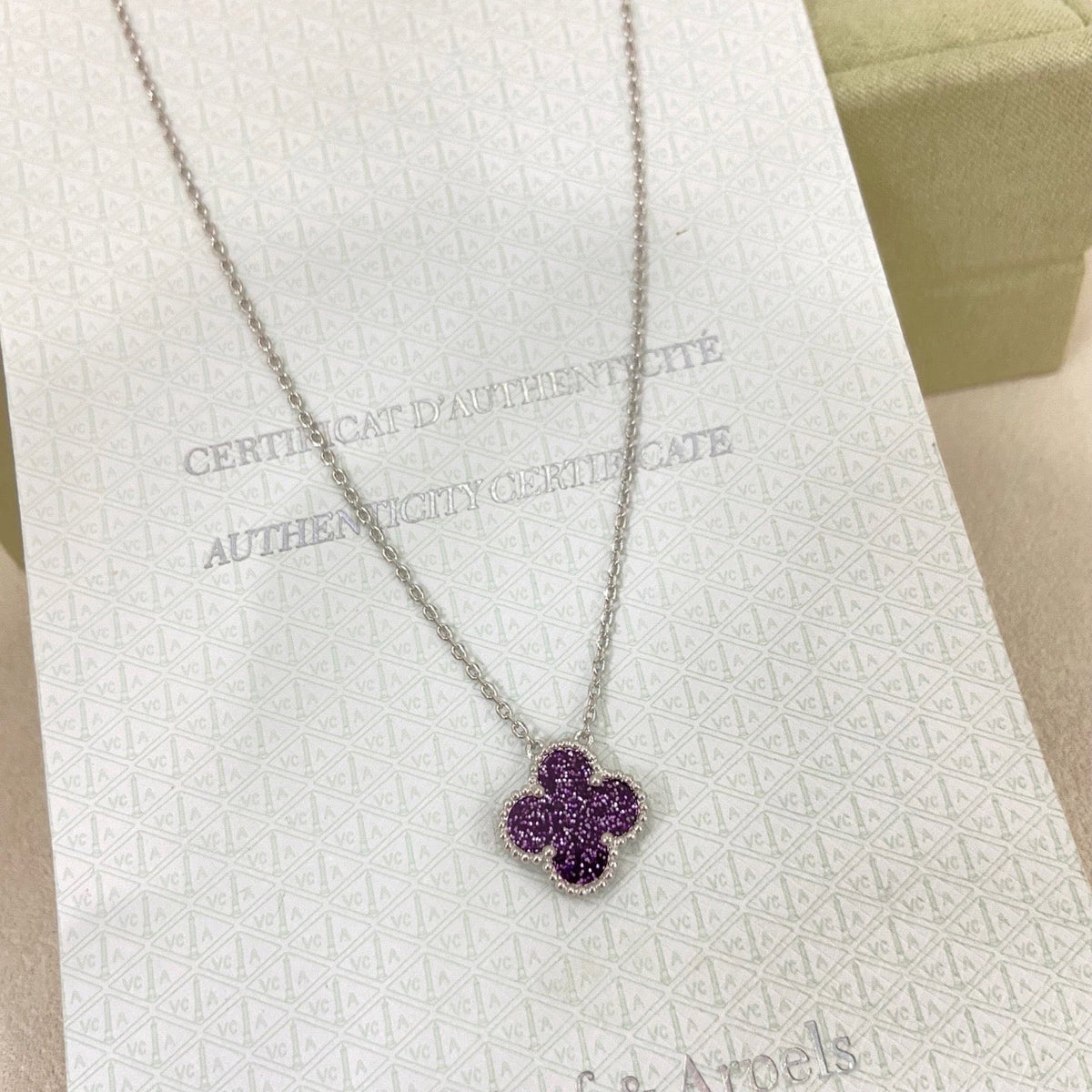 [⭐Haelin Jewelry]NEW 15MM PURPLE SAND-GOLD FOUR-LEAF CLOVER NECKLACE