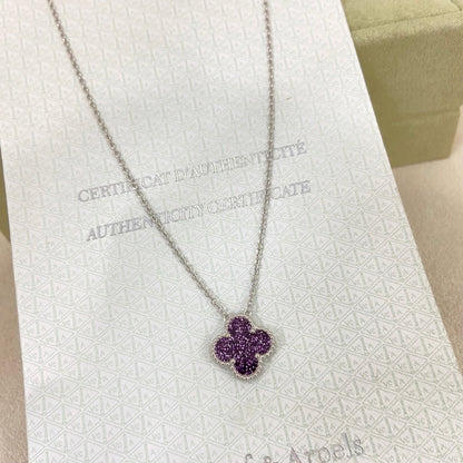 [⭐Haelin Jewelry]NEW 15MM PURPLE SAND-GOLD FOUR-LEAF CLOVER NECKLACE