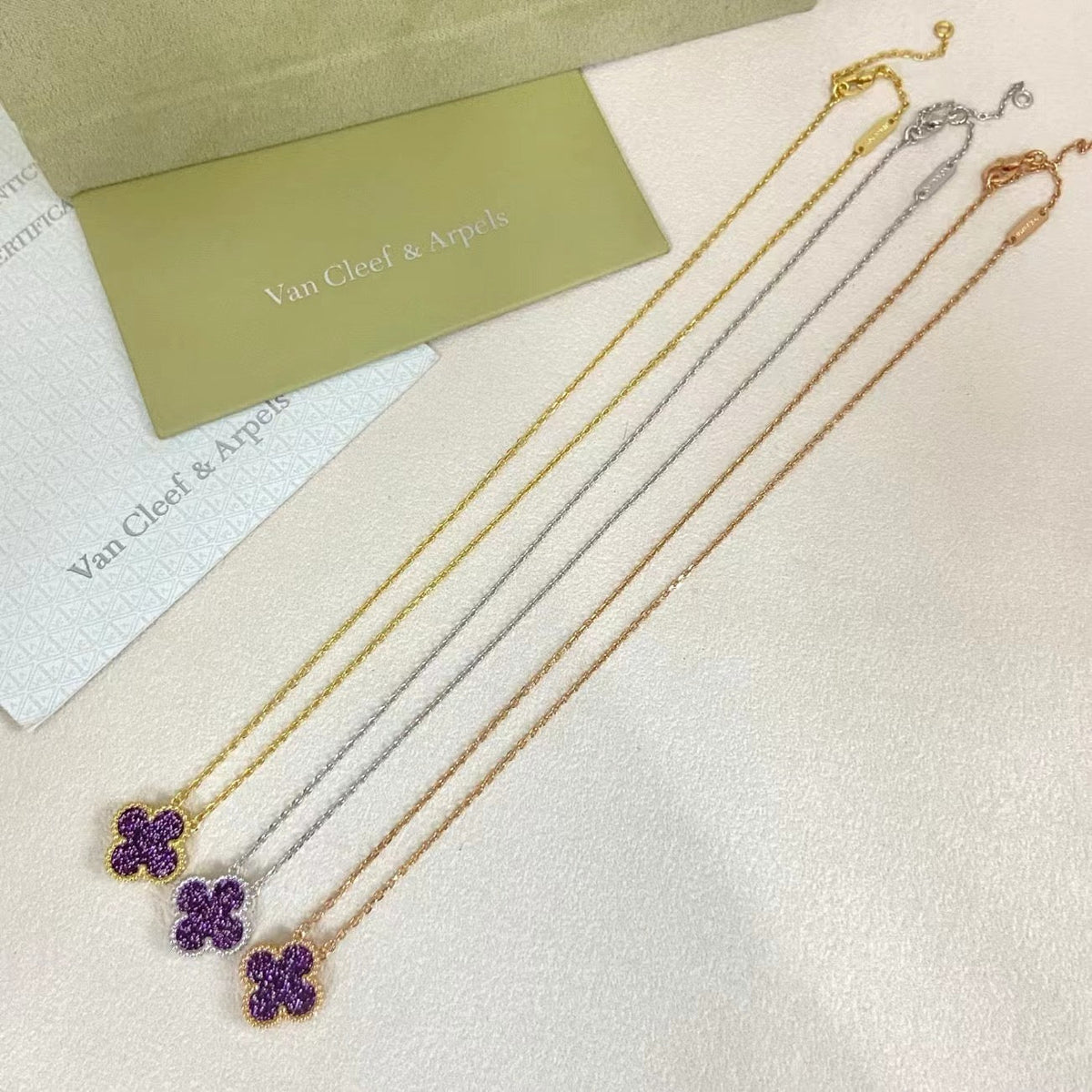 [⭐Haelin Jewelry]NEW 15MM PURPLE SAND-GOLD FOUR-LEAF CLOVER NECKLACE