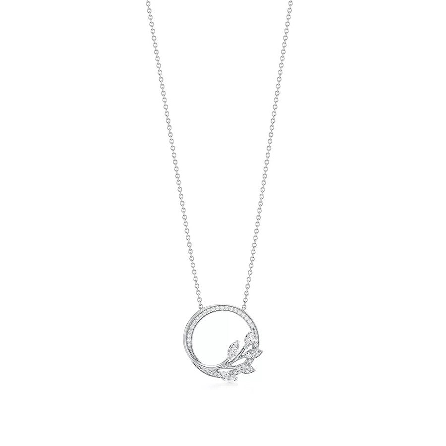[Haelin Jewelry]DIAMOND VINE CIRCLE PENDANT PLATINUM NECKLACE