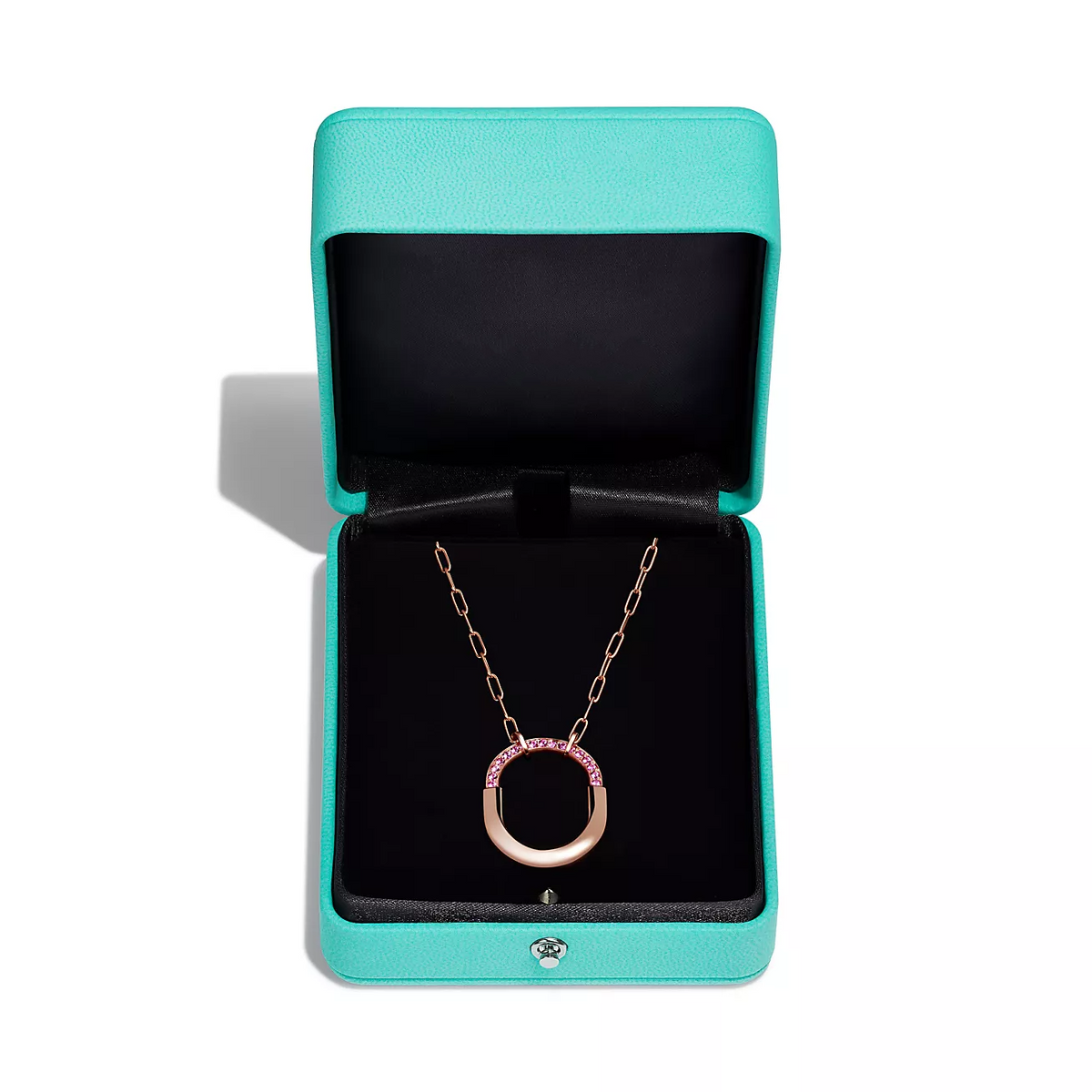 [Haelin Jewelry]LOCK MEDIUM PENDANT PINK DIAMOND PINK GOLD NECKLACE
