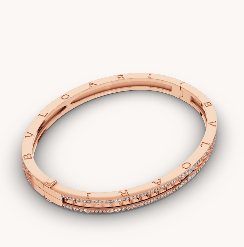 [⭐Haelin Jewelry]ZERO 1 SPIRAL AND PAVED DIAMOND PINK GOLD BRACELET
