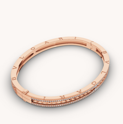 [⭐Haelin Jewelry]ZERO 1 SPIRAL AND PAVED DIAMOND PINK GOLD BRACELET