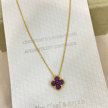 [⭐Haelin Jewelry]NEW 15MM PURPLE SAND-GOLD FOUR-LEAF CLOVER NECKLACE