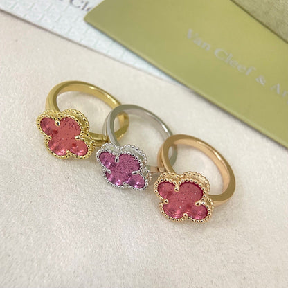 [⭐Haelin Jewelry]NEW ROSE QUARTZ FOUR-LEAF CLOVER RING