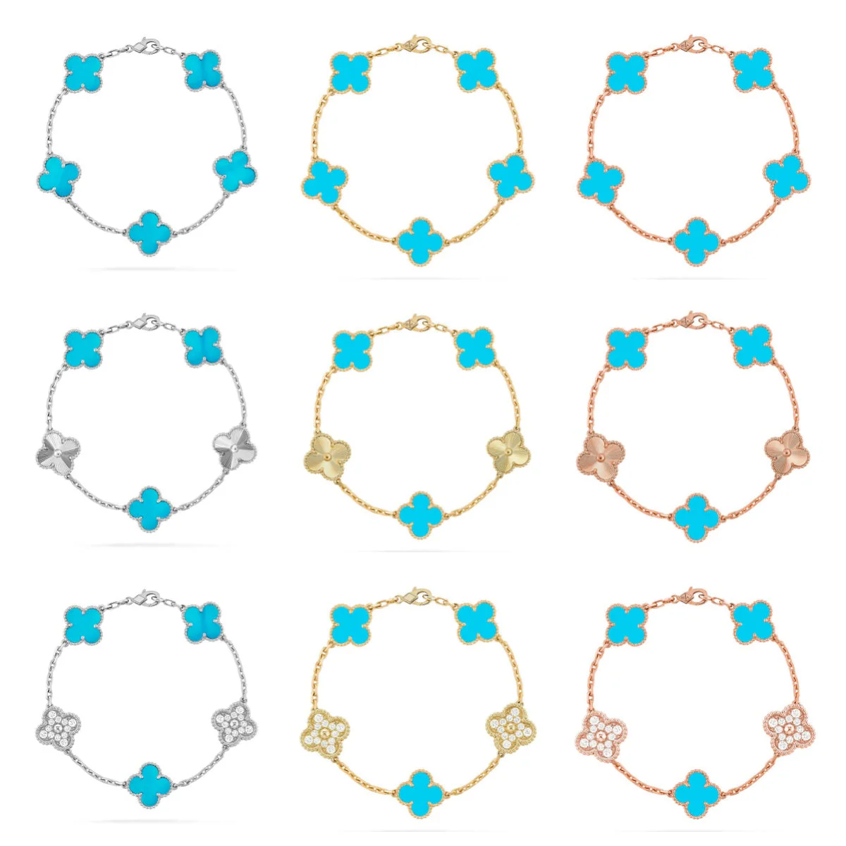 [⭐Haelin Jewelry] CLOVER 5 MOTIF TURQUOISE BRACELET COLLECTION