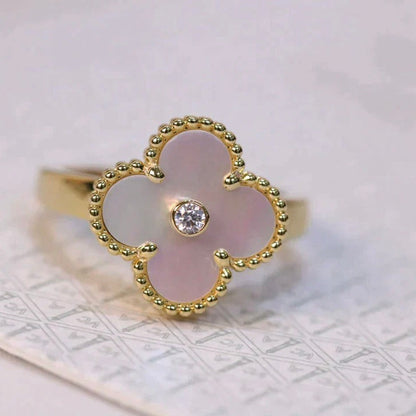 [⭐Haelin Jewelry]CLOVER PINK MOP RING GOLD DIAMOND