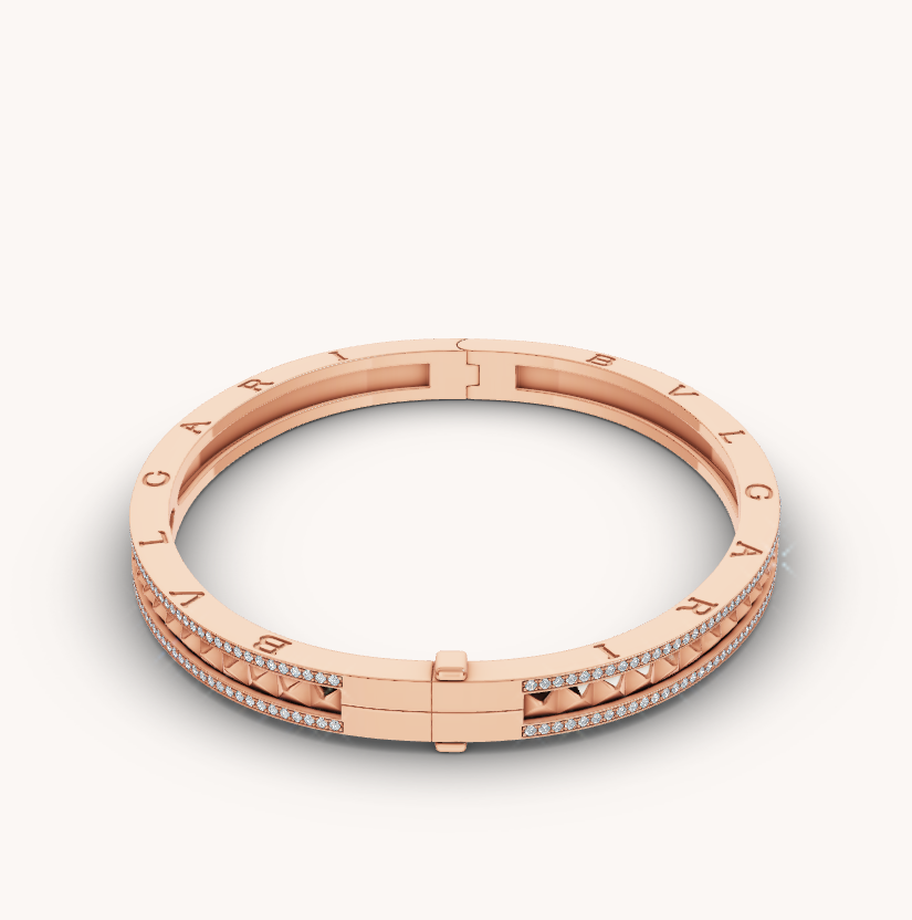 [⭐Haelin Jewelry]ZERO 1 SPIRAL AND PAVED DIAMOND PINK GOLD BRACELET