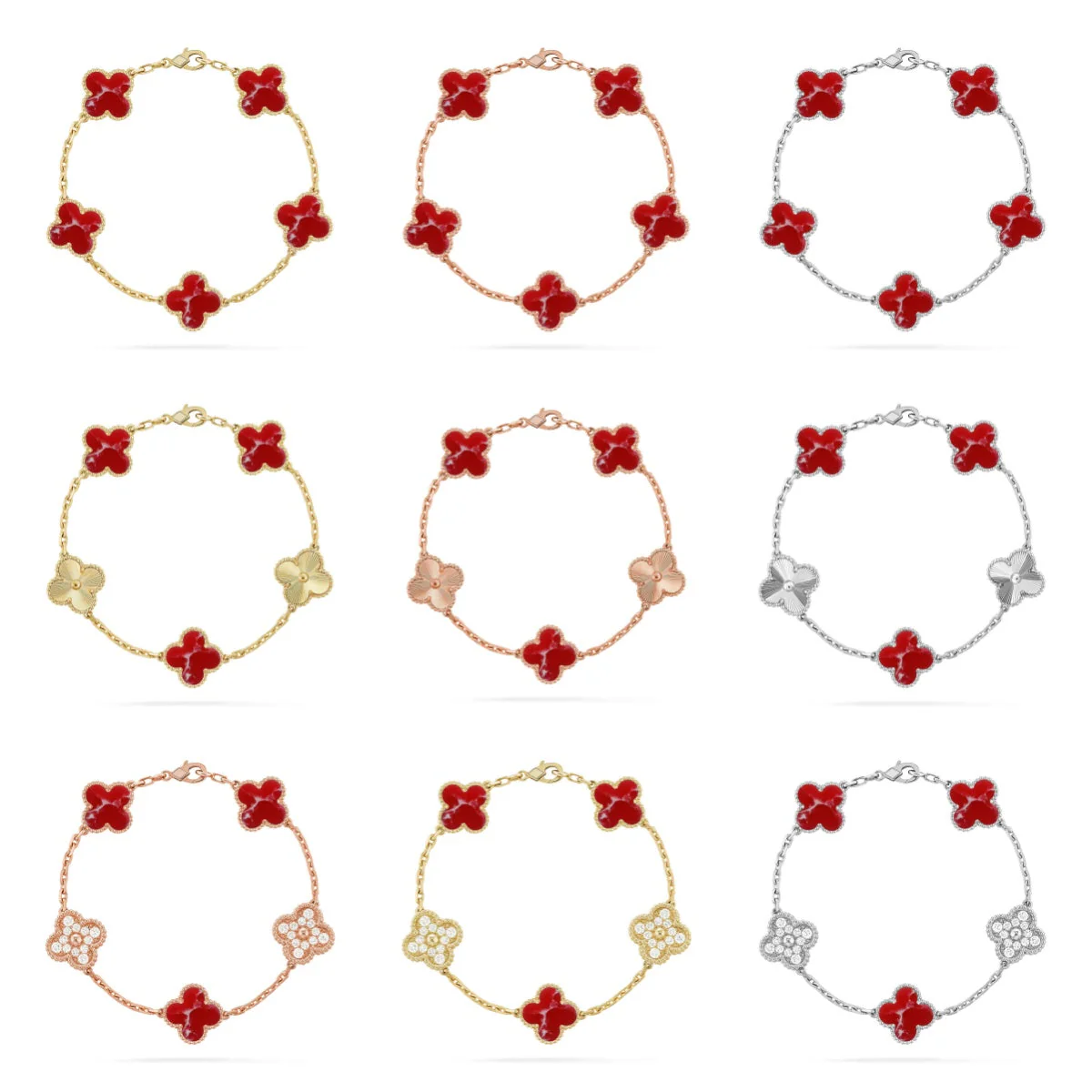 [⭐Haelin Jewelry]CLOVER 5 MOTIF RED PATTERN BRACELET COLLECTION
