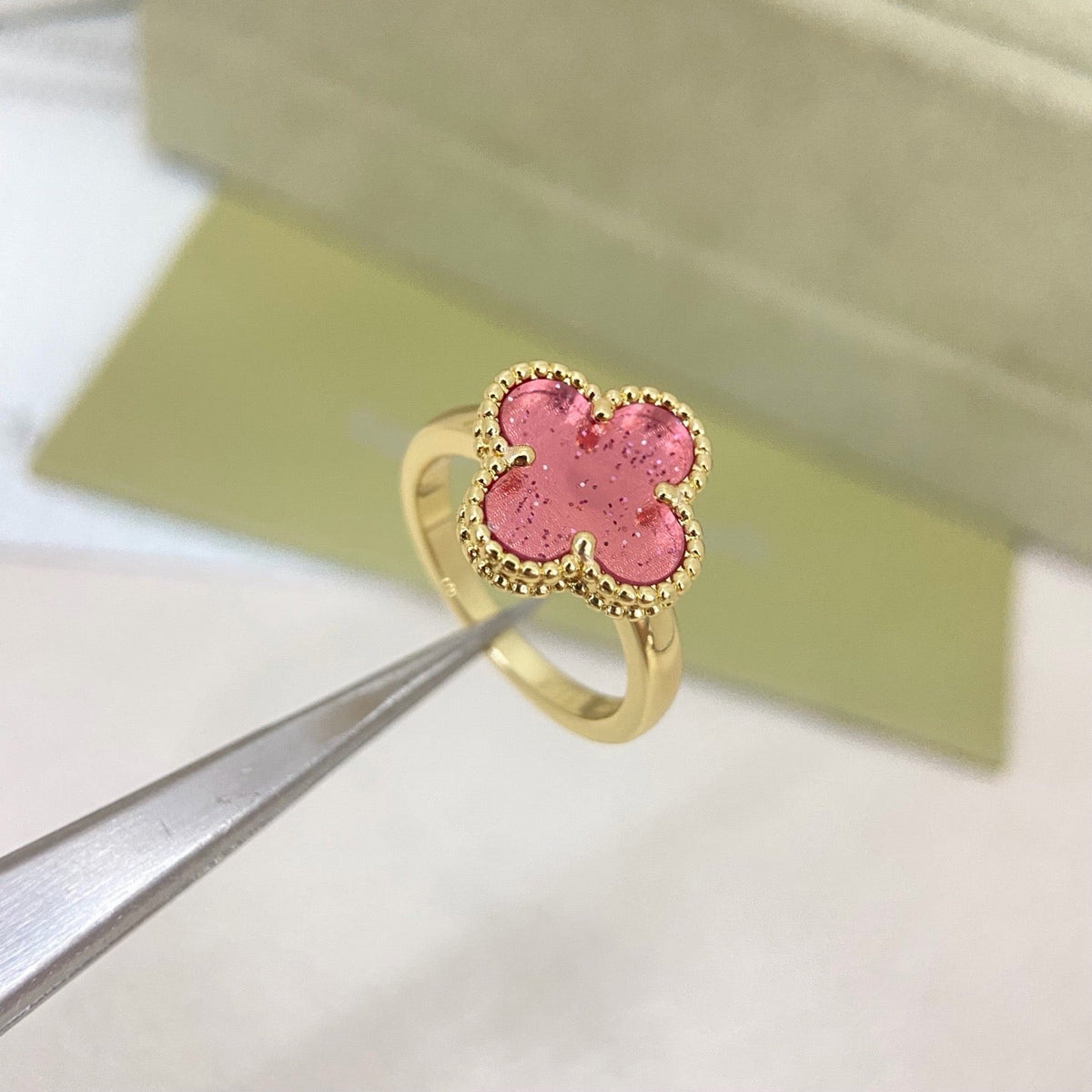 [⭐Haelin Jewelry]NEW ROSE QUARTZ FOUR-LEAF CLOVER RING