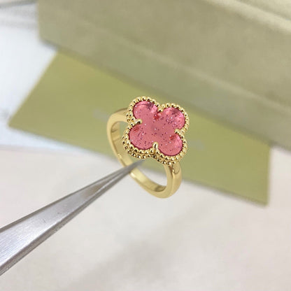 [⭐Haelin Jewelry]NEW ROSE QUARTZ FOUR-LEAF CLOVER RING