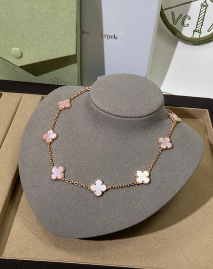 [⭐Haelin Jewelry Jewellery] Pink Necklace with Ten Clover Designs