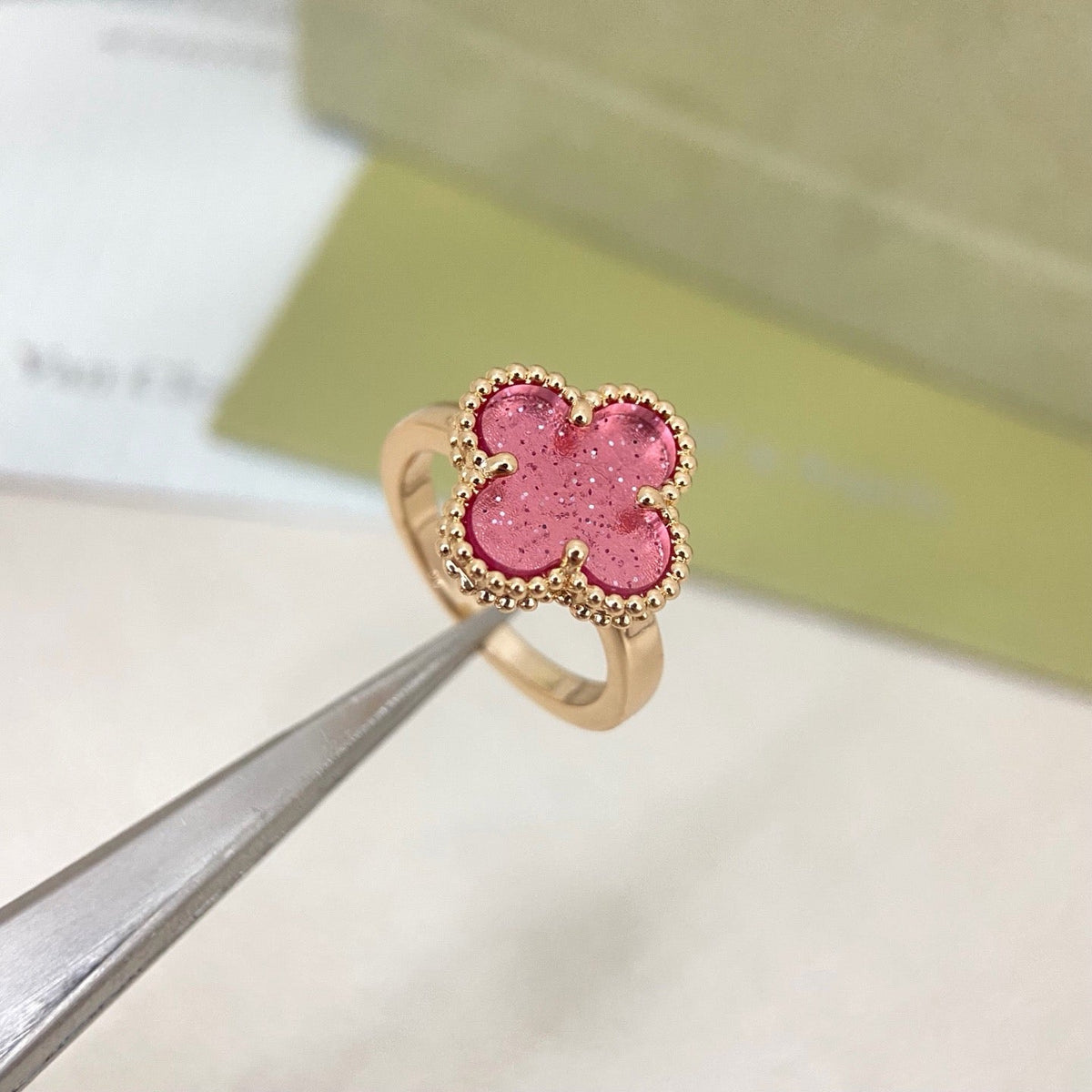 [⭐Haelin Jewelry]NEW ROSE QUARTZ FOUR-LEAF CLOVER RING