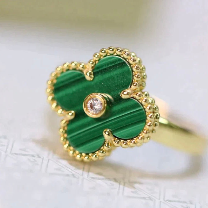 [⭐Haelin Jewelry]CLOVER MALACHITE RING GOLD DIAMOND
