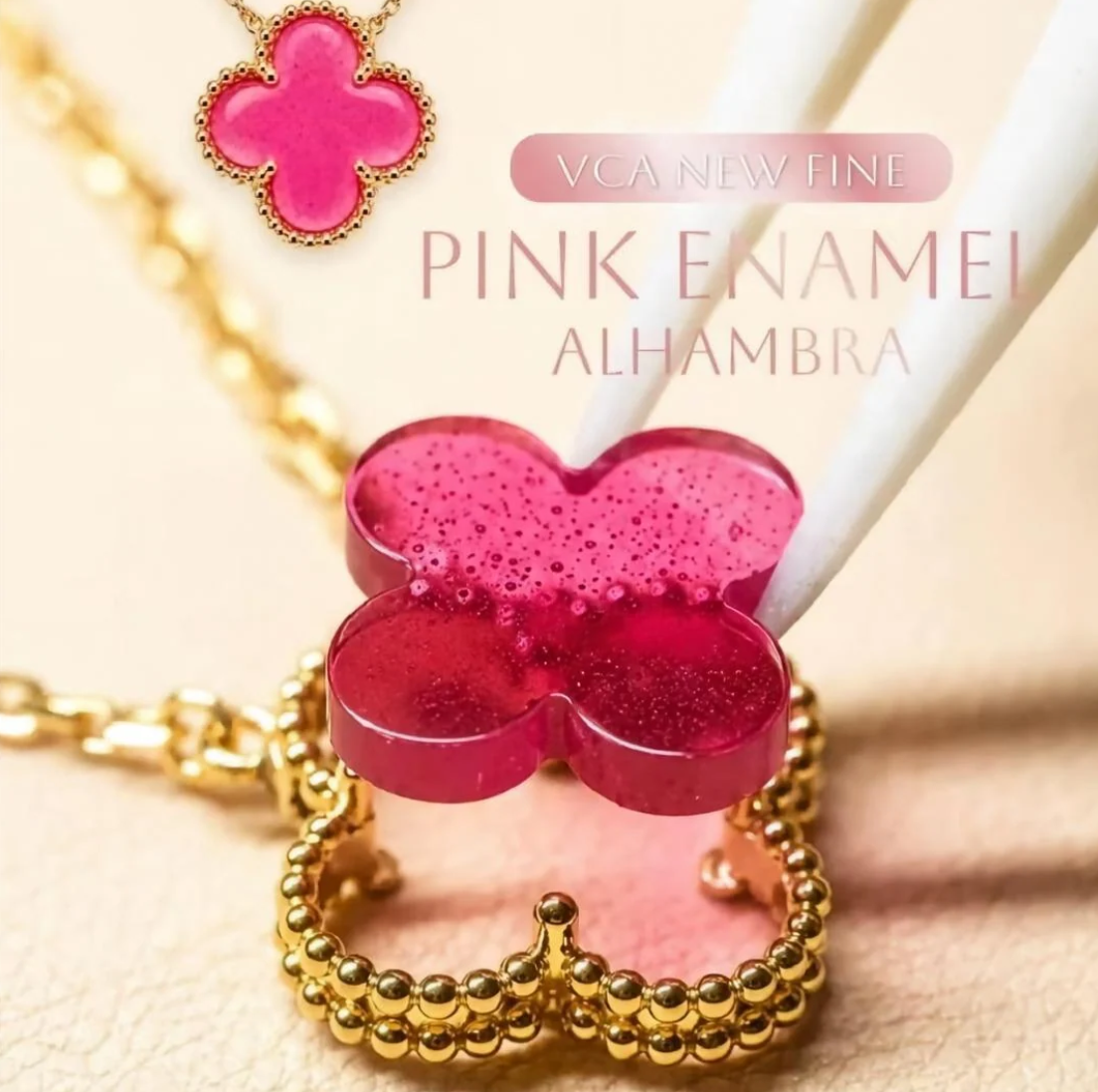[⭐Haelin Jewelry] NEW CLOVER 15MM PINK ENAMEL NECKLACE