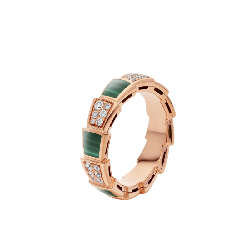 [⭐Haelin Jewelry]SERPENTI RING PINK GOLD MALACHITE DIAMOND PAVED 4MM