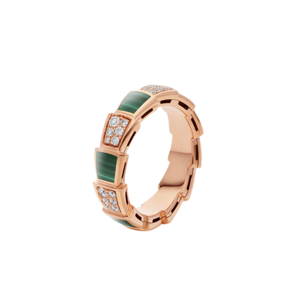 [⭐Haelin Jewelry]SERPENTI RING PINK GOLD MALACHITE DIAMOND PAVED 4MM