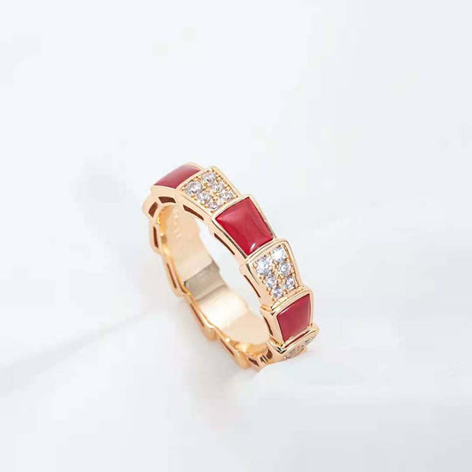 [⭐Haelin Jewelry]SERPENTI RING PINK GOLD CARNELIAN DIAMOND PAVED 4MM