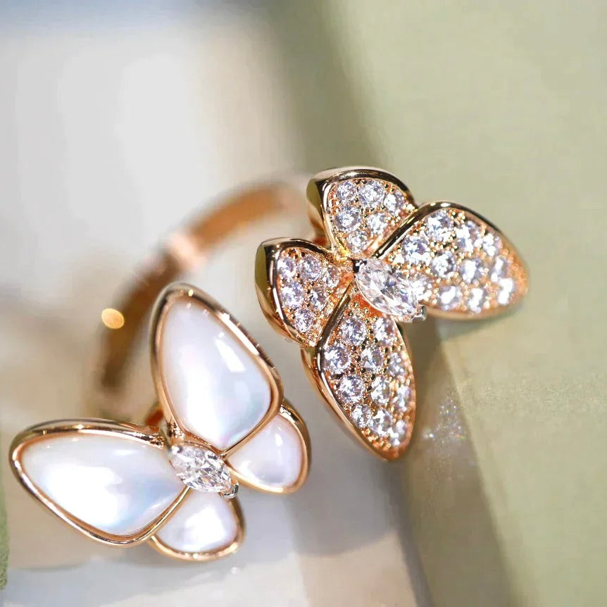 [⭐Haelin Jewelry]TWIN BUTTERFLY DIAMOND MOP RING