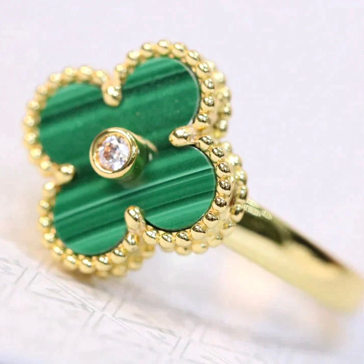 [⭐Haelin Jewelry]CLOVER MALACHITE RING GOLD DIAMOND