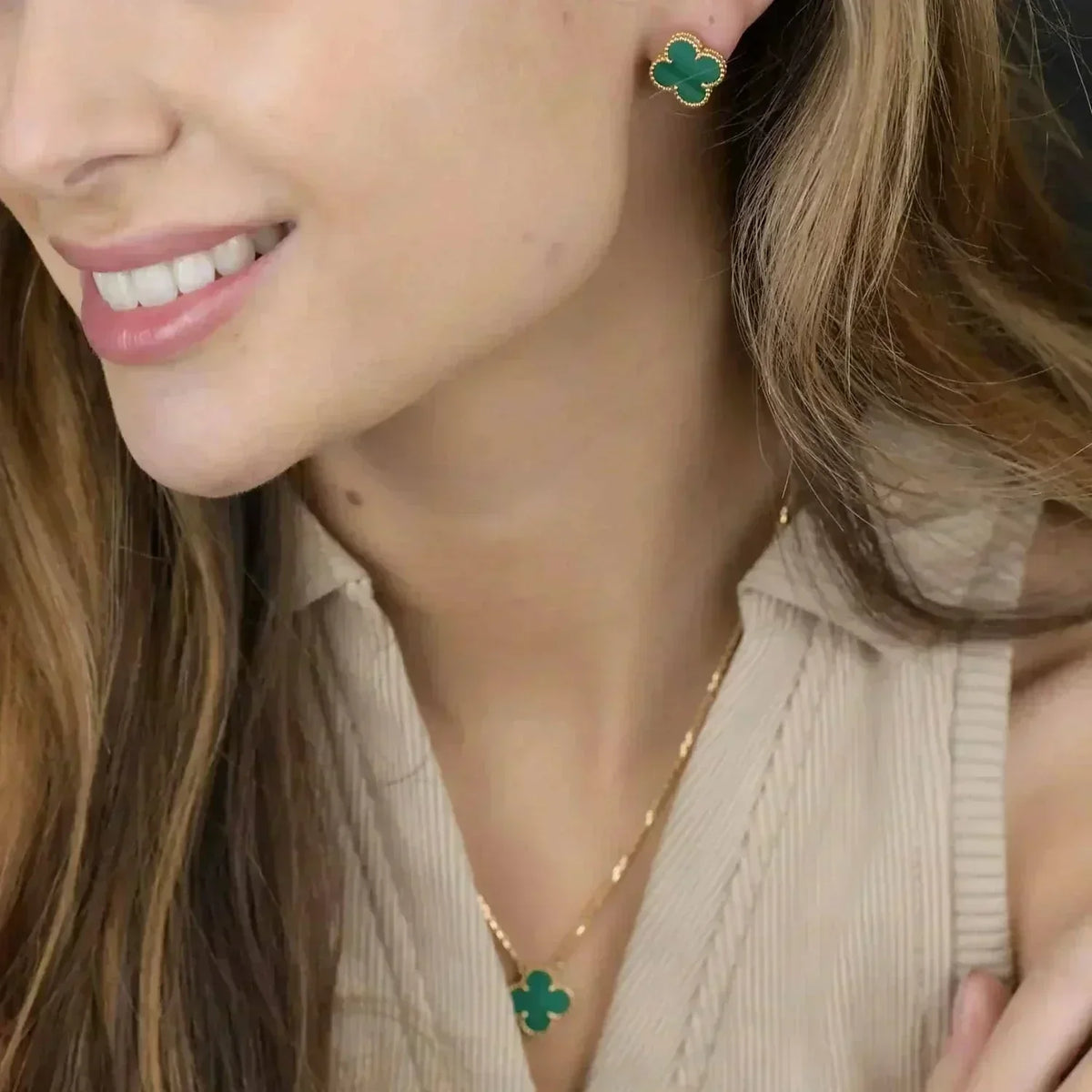 [⭐Haelin Jewelry]CLOVER MINI 9.5MM MALACHITE  EARRINGS