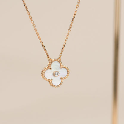 [⭐Haelin Jewelry]CLOVER 15MM DIAMOND WHITE FRITILLARIA NECKLACE