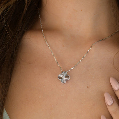 [⭐Haelin Jewelry]CLOVER  15MM DIAMOND LASER NECKLACE SILVER