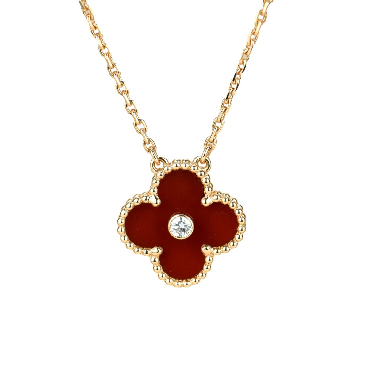 [⭐Haelin Jewelry]CLOVER 15MM DIAMOND CARNELIAN NECKLACE