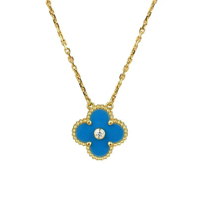 [⭐Haelin Jewelry]CLOVER 15MM DIAMOND AND BLUE AGATE NECKLACE