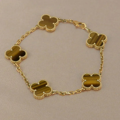 [⭐Haelin Jewelry] CLOVER 5 MOTIFS TIGER EYE BRACELET COLLECTION