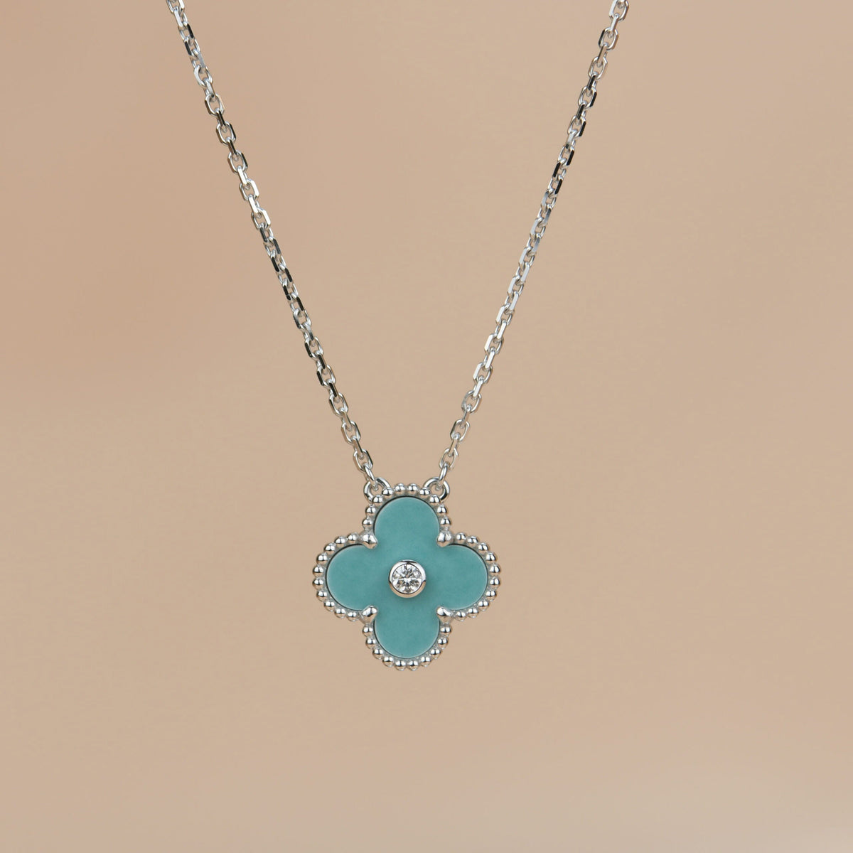[⭐Haelin Jewelry]CLOVER 15MM DIAMOND SVRES PORCELAIN  NECKLACE SILVER