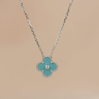 [⭐Haelin Jewelry]CLOVER 15MM DIAMOND SVRES PORCELAIN  NECKLACE SILVER