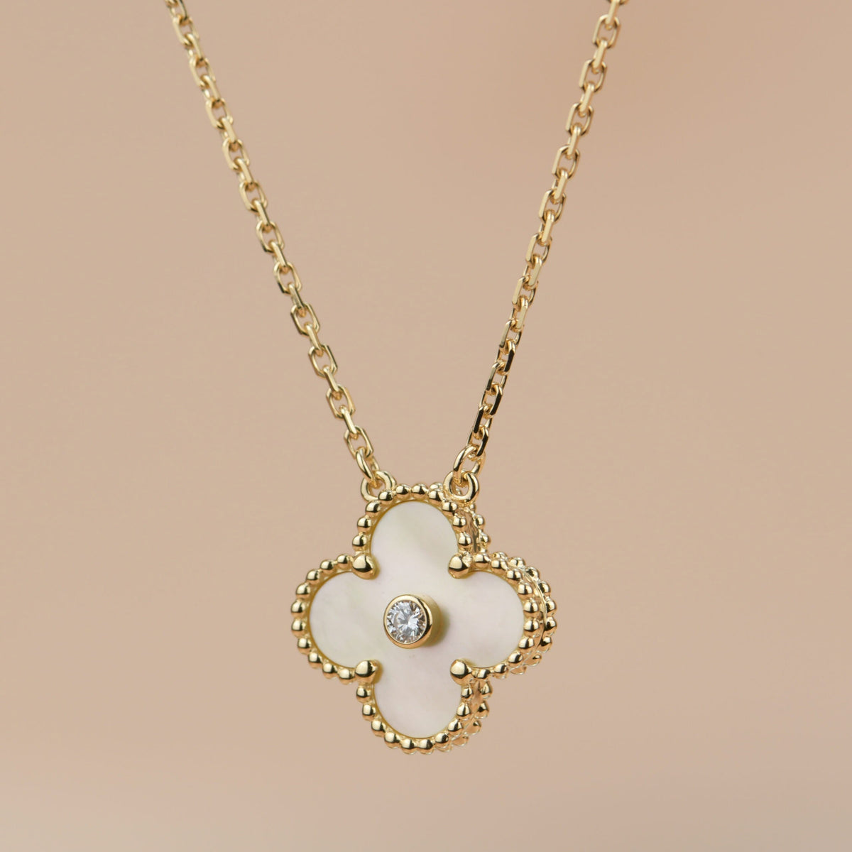 [⭐Haelin Jewelry]CLOVER 15MM DIAMOND GOLD MOTHER OF PEARL NECKLACE