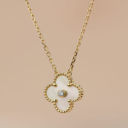 [⭐Haelin Jewelry]CLOVER 15MM DIAMOND GOLD MOTHER OF PEARL NECKLACE