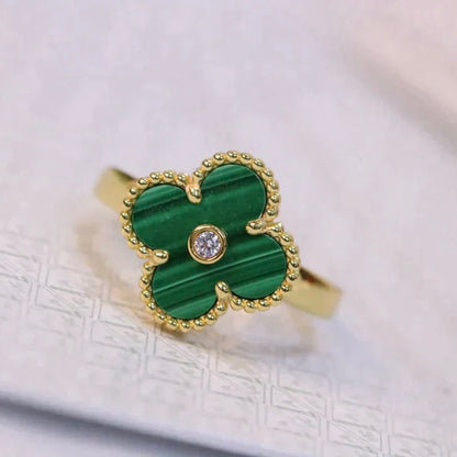[⭐Haelin Jewelry]CLOVER MALACHITE RING GOLD DIAMOND