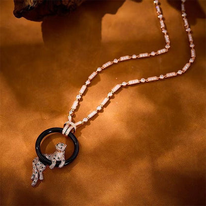 [⭐Haelin Jewelry jewelrys]NEW BLACK CIRCLE PANTHER FULL DIAMOND NECKLACE