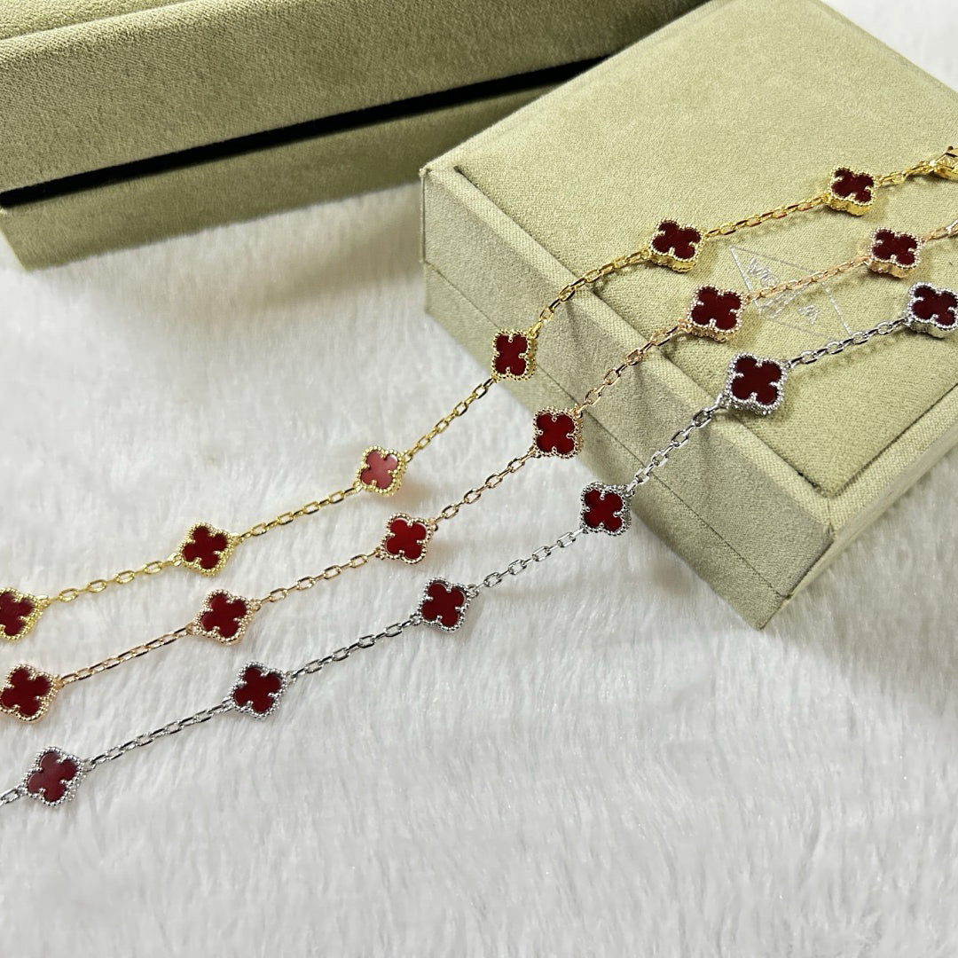 [⭐Haelin Jewelry]CLOVER 6 MOTIF RED AGATE BRACELET