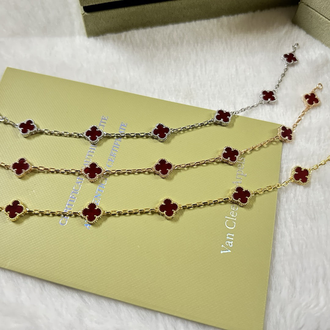 [⭐Haelin Jewelry]CLOVER 6 MOTIF RED AGATE BRACELET