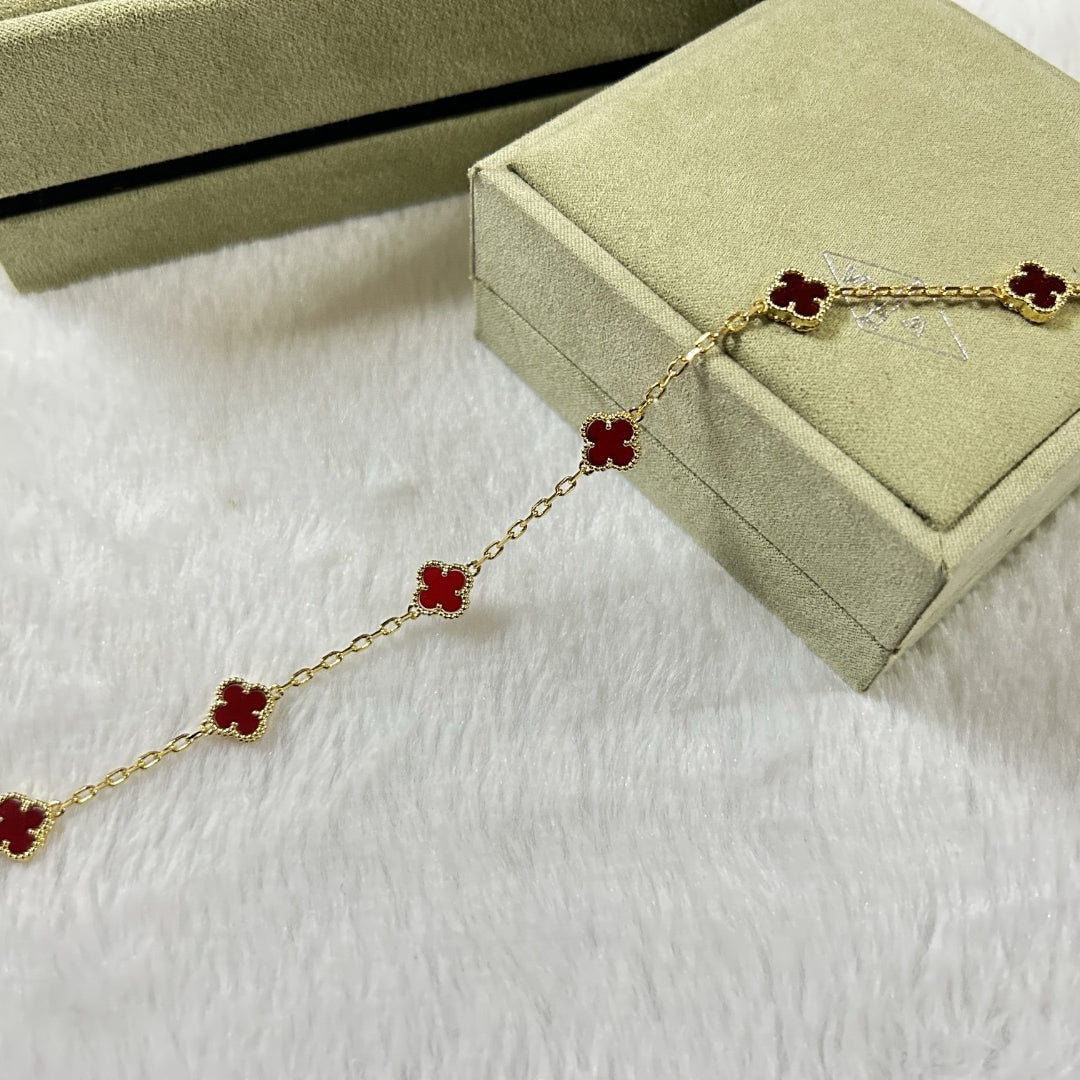 [⭐Haelin Jewelry]CLOVER 6 MOTIF RED AGATE BRACELET
