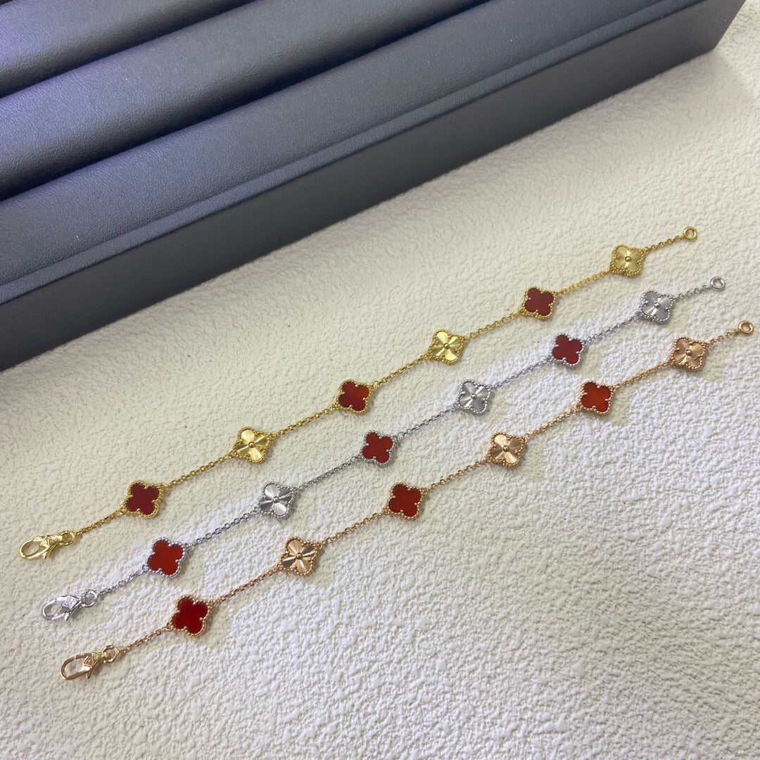 [⭐Haelin Jewelry]CLOVER 6 MOTIF RED AGATE LASER BRACELET