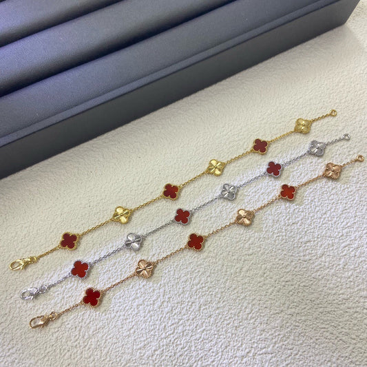 [⭐Haelin Jewelry]CLOVER 6 MOTIF RED AGATE LASER BRACELET