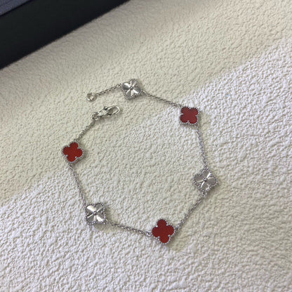 [⭐Haelin Jewelry]CLOVER 6 MOTIF RED AGATE LASER BRACELET