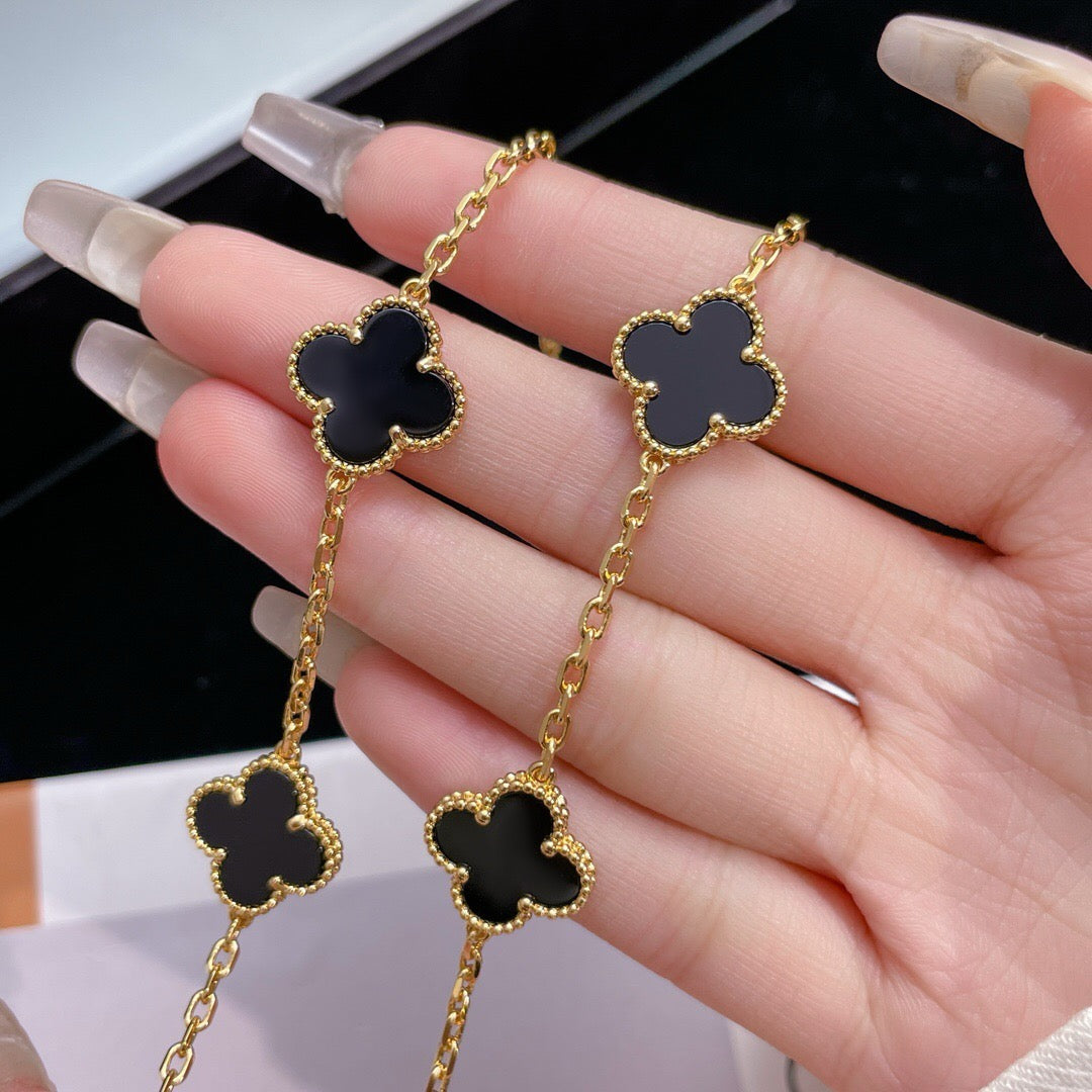 [⭐Haelin Jewelry]CLOVER 10 MOTIFS ONYX NECKLACE
