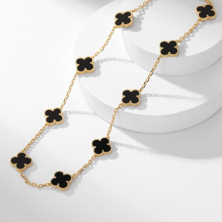 [⭐Haelin Jewelry]CLOVER 10 MOTIFS ONYX NECKLACE