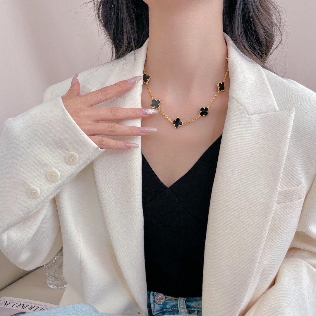 [⭐Haelin Jewelry]CLOVER 10 MOTIFS ONYX NECKLACE