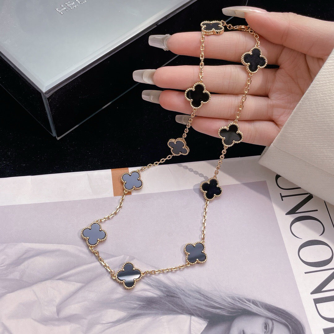 [⭐Haelin Jewelry]CLOVER 10 MOTIFS ONYX NECKLACE