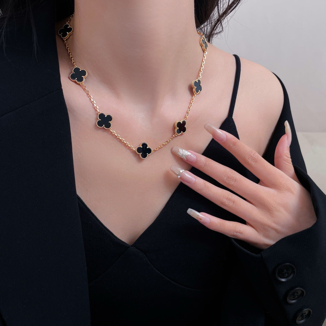 [⭐Haelin Jewelry]CLOVER 10 MOTIFS ONYX NECKLACE